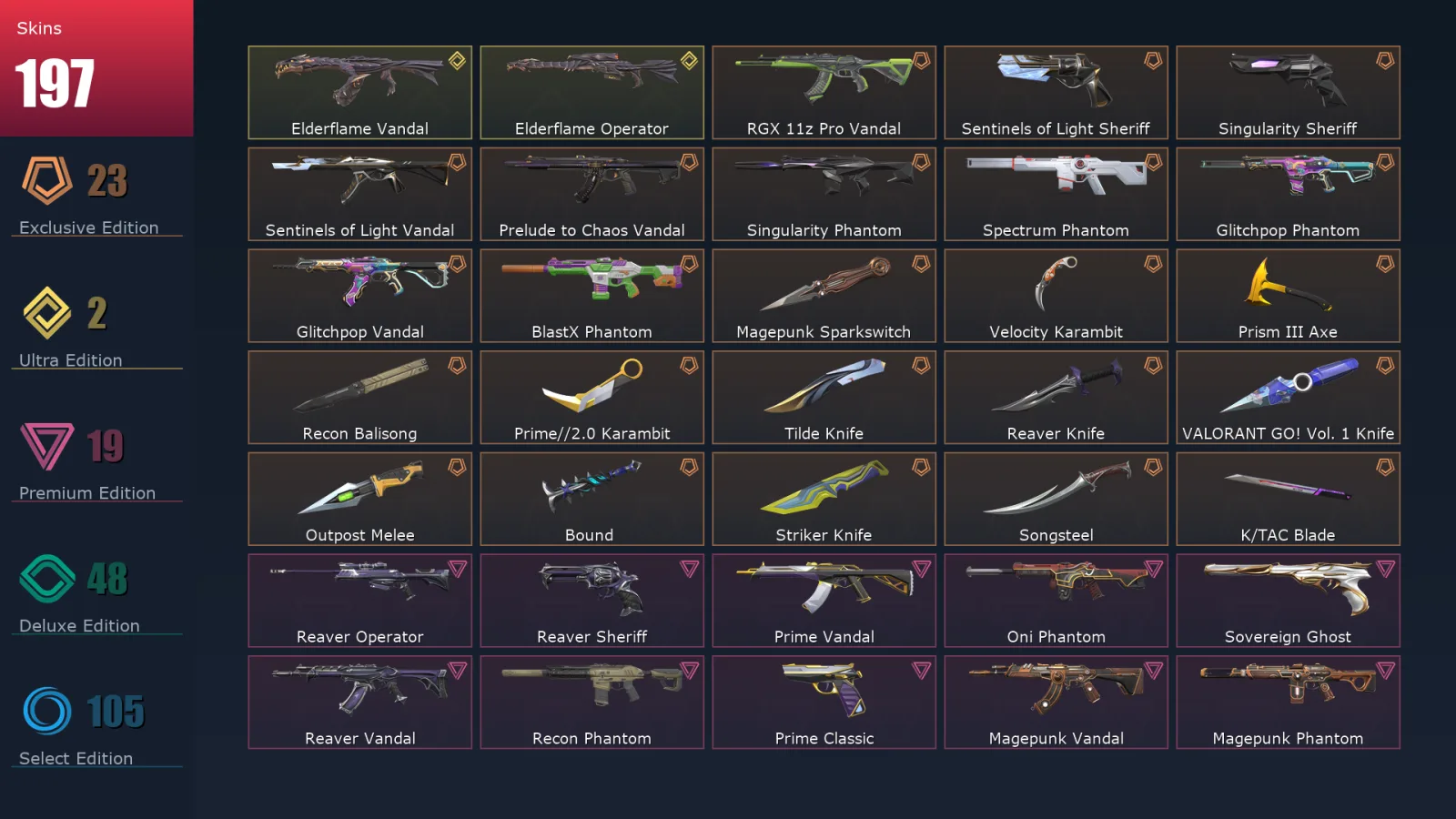 [Valorant] | EU | Level 361 | 28 Agents | 197 Skins