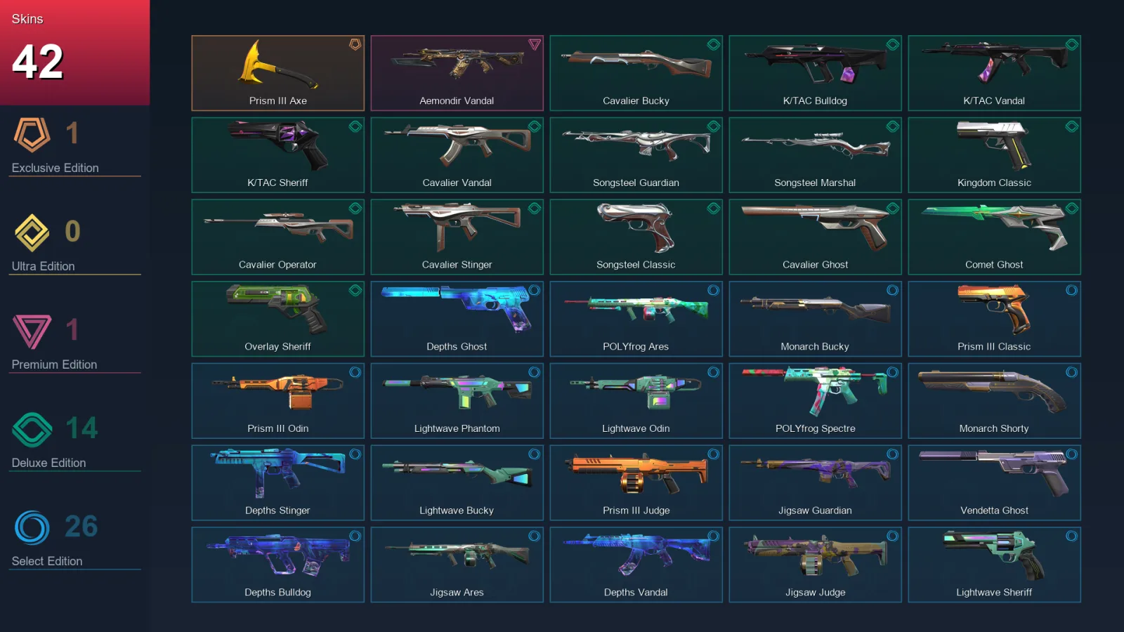 AP | Lv174 | Unranked | 42 Skin | 26 Agent | 88 Buddy