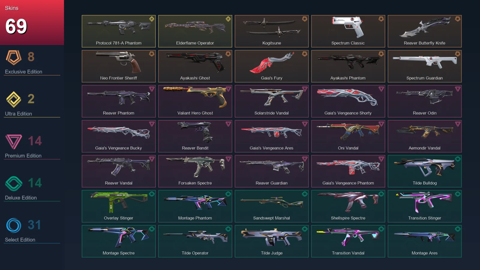 EU | Lv57 | Unranked | 69 Skin | 17 Agent | 41 Buddy
