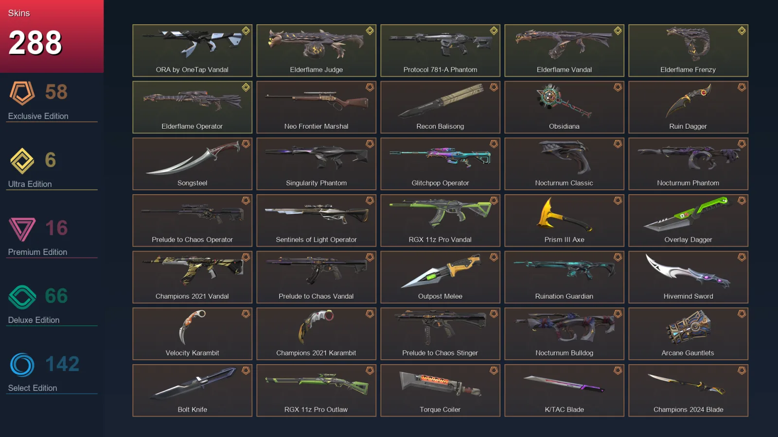 NA | Lv685 | Unranked | 288 Skin | 29 Agent | 245 Buddy