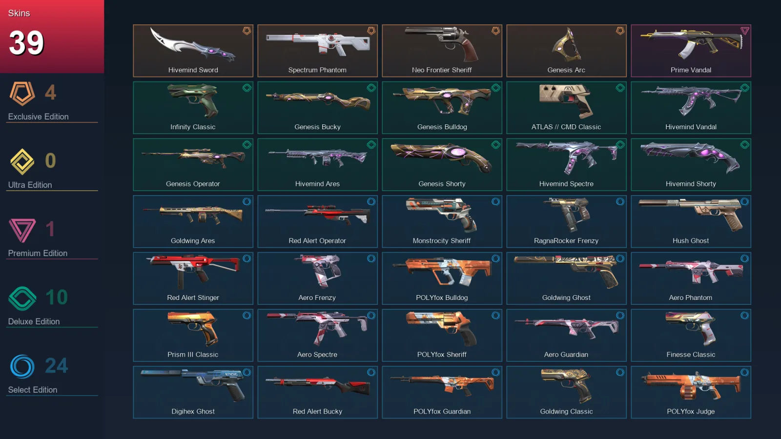 AP | Lv280 | Unranked | 39 Skin | 27 Agent | 101 Buddy