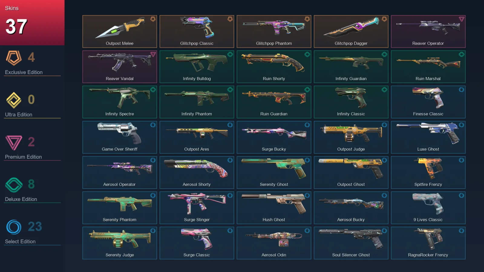 EU | Lv120 | Unranked | 37 Skin | 20 Agent | 67 Buddy