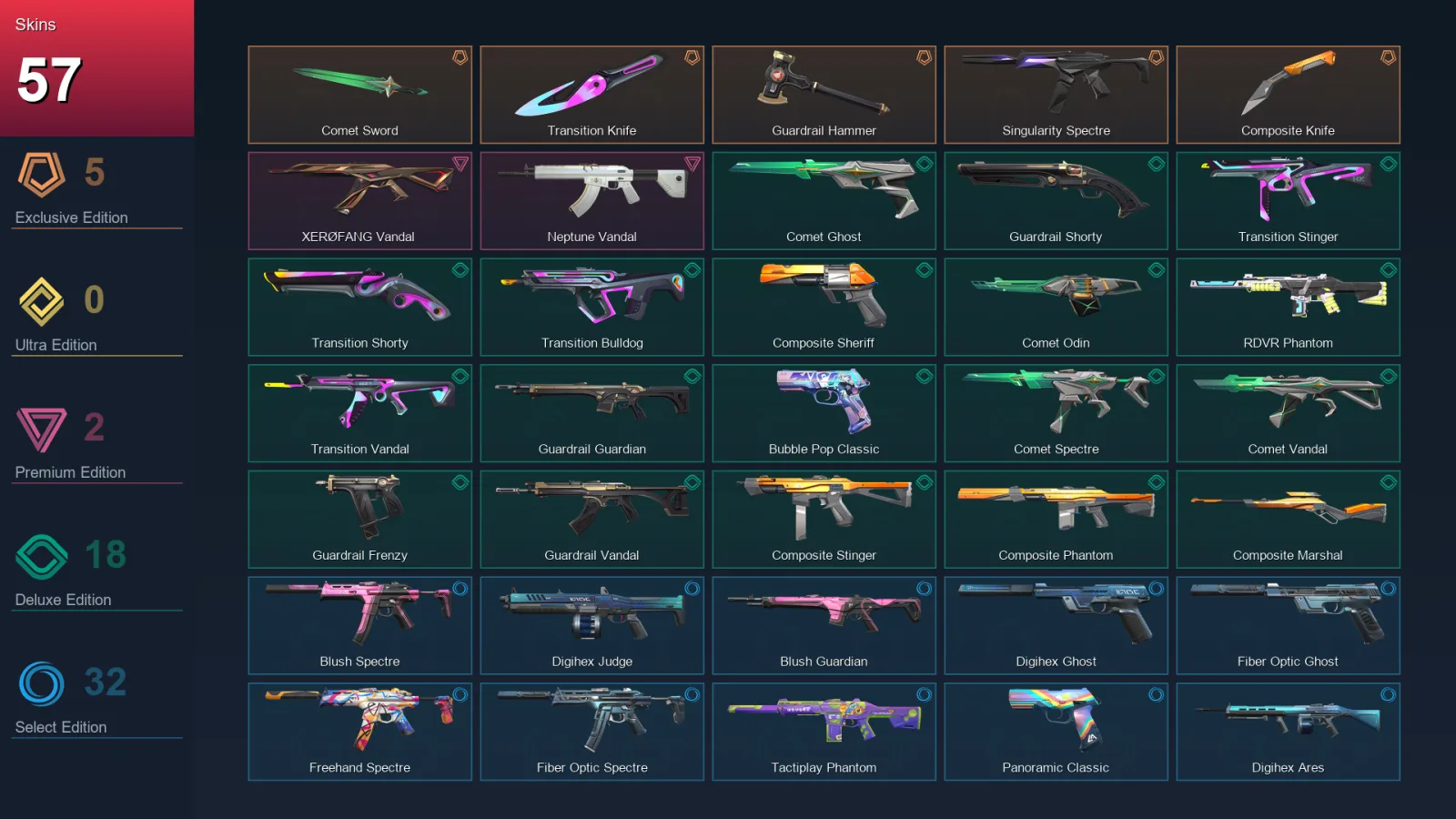 AP | Lv164 | Unranked | 57 Skin | 27 Agent | 79 Buddy