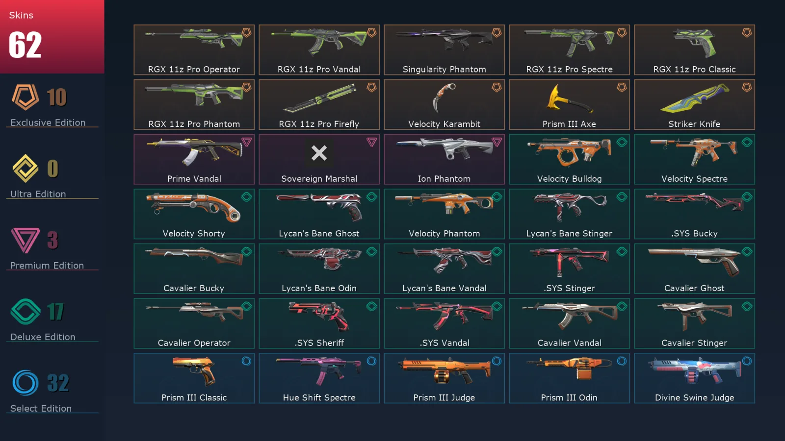 [Valorant] | EU | Level 123 | 25 Agents | 62 Skins