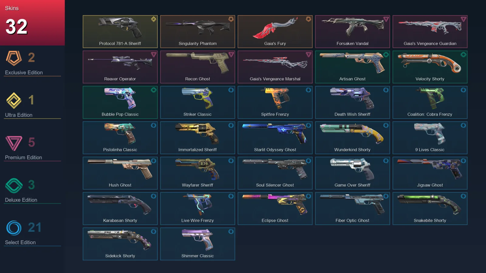 AP | Lv293 | Unranked | 32 Skin | 27 Agent | 111 Buddy