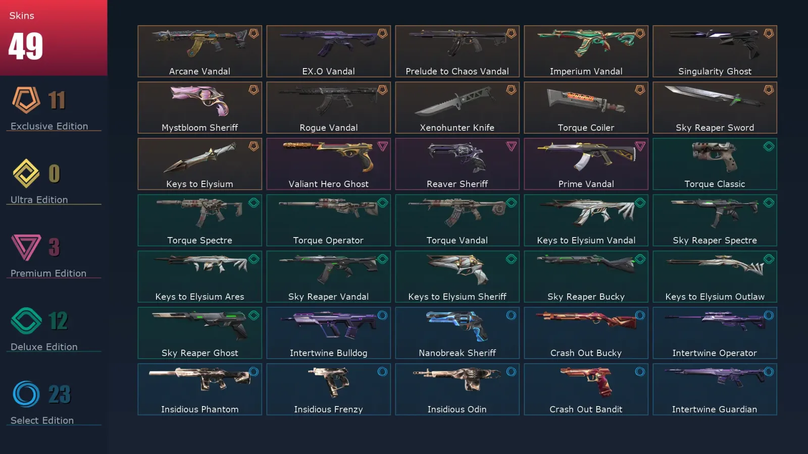 [Valorant] | EU | Level 77 | Silver 2 | 19 Agents | 49 Skins