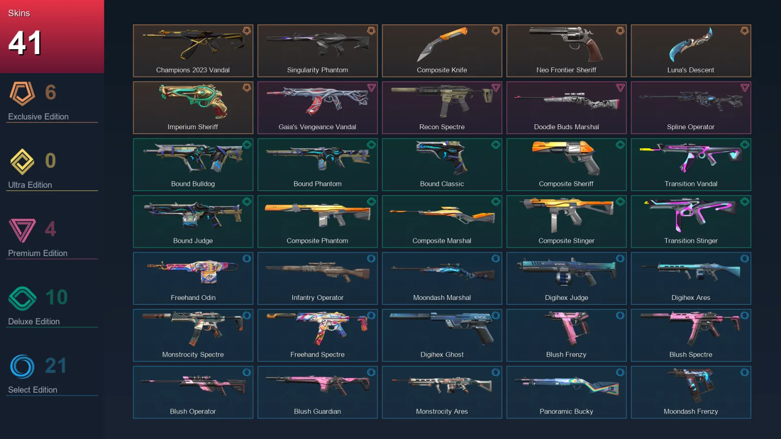EU | Lv65 | Unranked | 41 Skin | 21 Agent | 34 Buddy