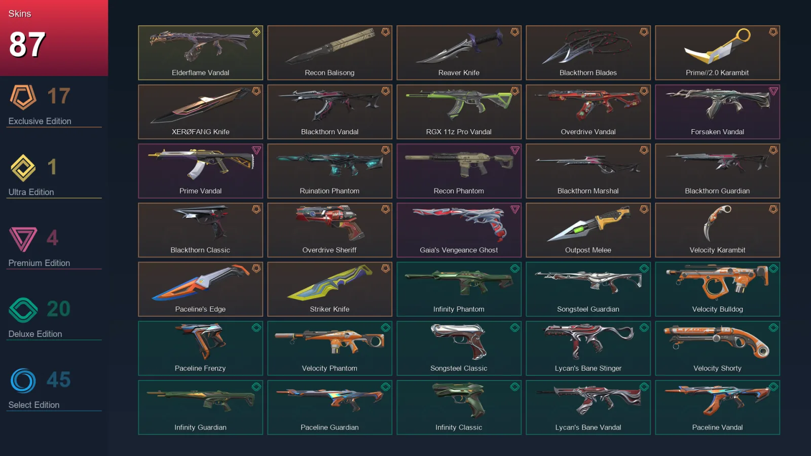 EU | Lv155 | Unranked | 87 Skin | 26 Agent | 95 Buddy