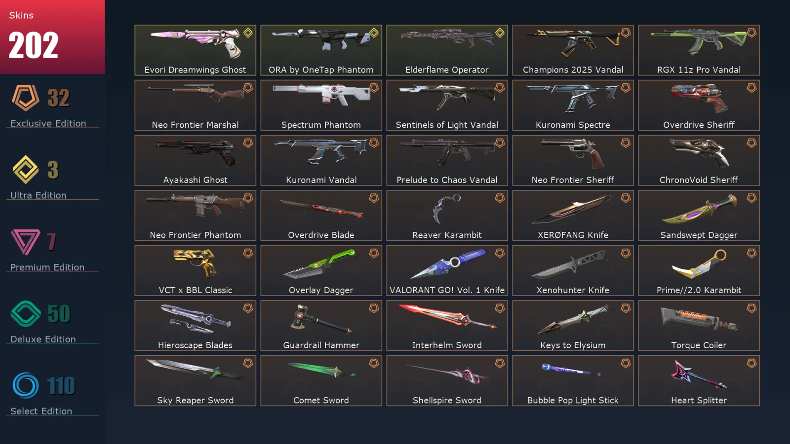 [Valorant] | EU | Level 438 | Platinum 2 | 29 Agents | 202 Skins