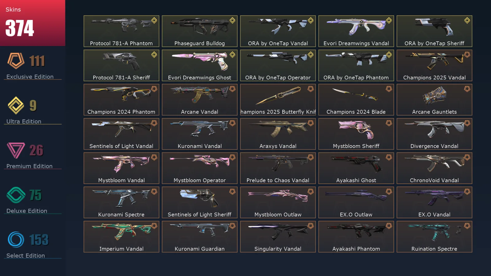 [Valorant] | EU | Level 500 | Gold 3 | 29 Agents | 374 Skins