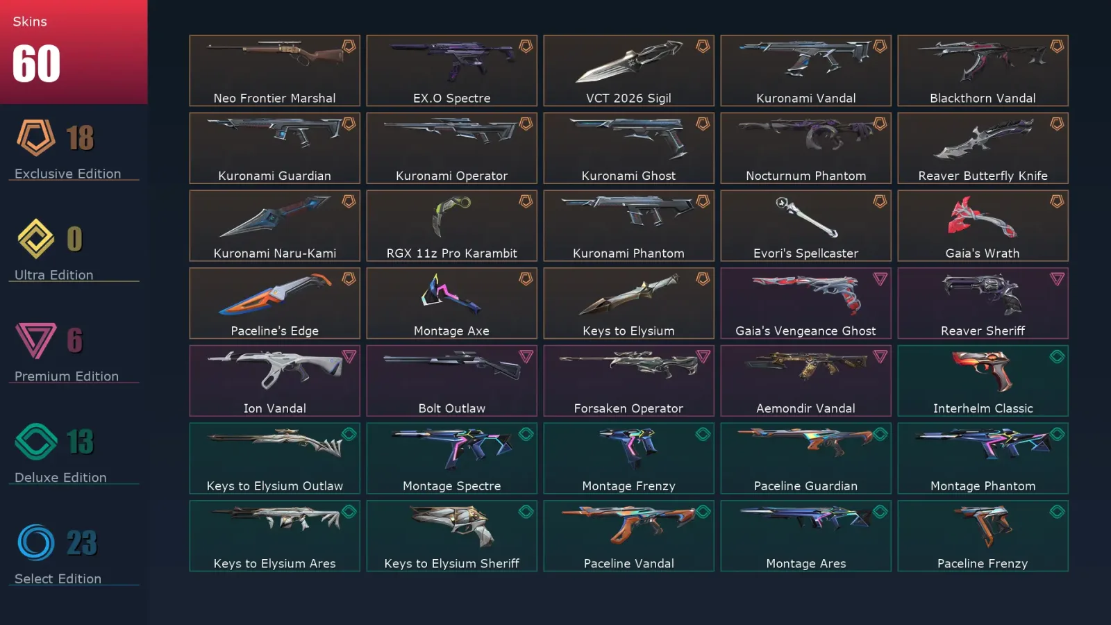 [Valorant] | EU | Level 100 | Platinum 2 | 16 Agents | 60 Skins — Valorant account