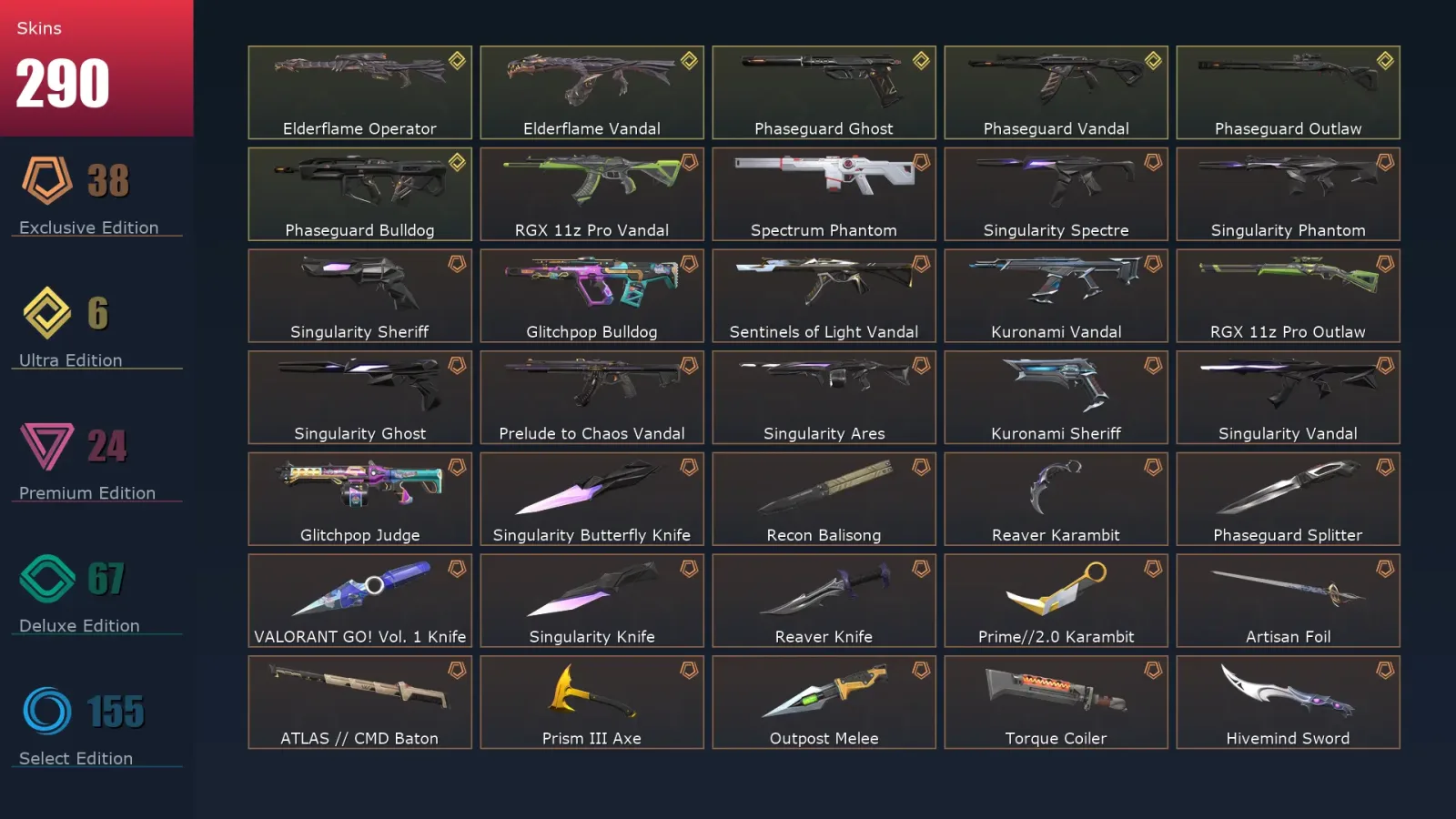 [Valorant] | EU | Level 500 | Diamond 1 | 29 Agents | 290 Skins — Valorant account