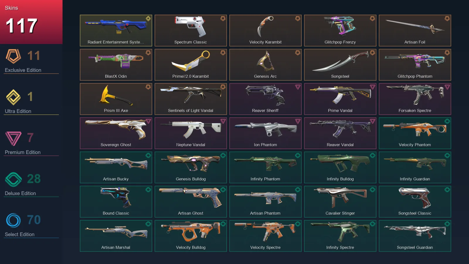 AP | Lv234 | Unranked | 117 Skin | 28 Agent | 135 Buddy