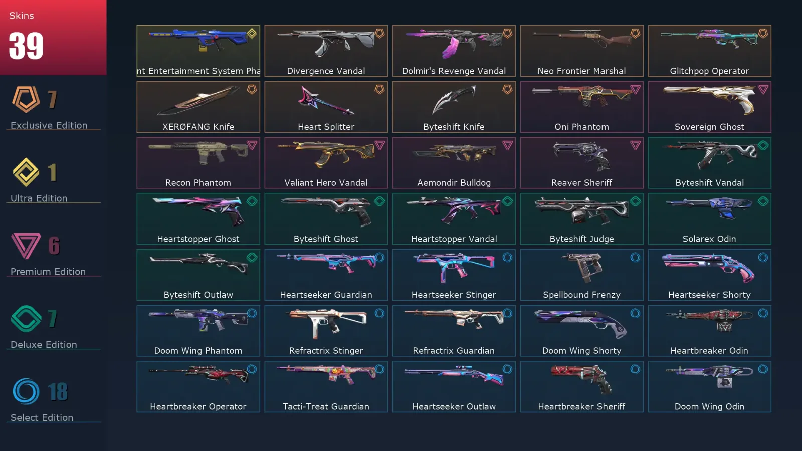 [Valorant] | EU | Level 62 | 17 Agents | 39 Skins