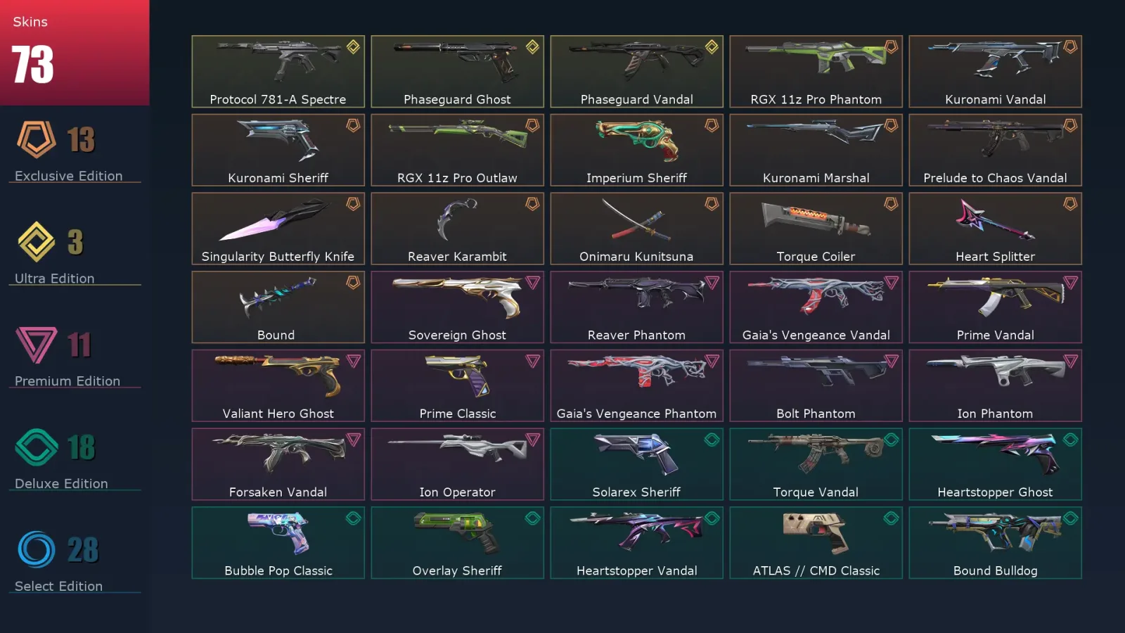 [Valorant] | EU | Level 314 | Platinum 3 | 29 Agents | 73 Skins — Valorant account