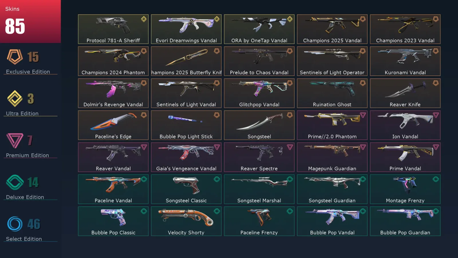 [Valorant] | EU | Level 393 | Silver 3 | 29 Agents | 85 Skins