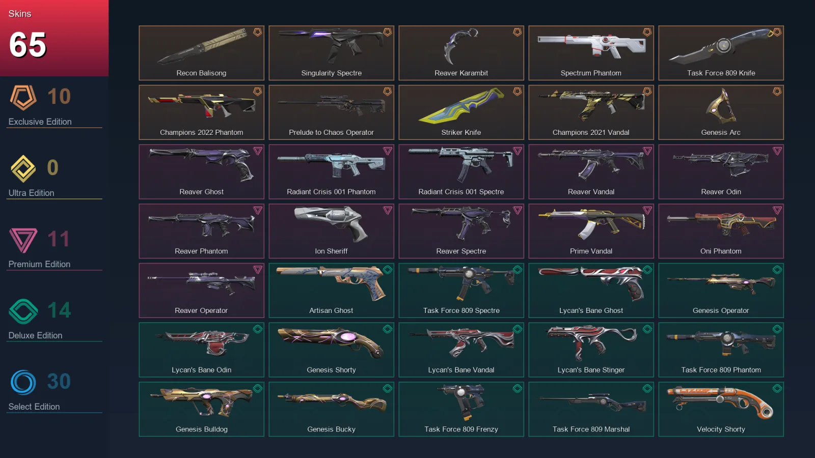 AP | Lv141 | Unranked | 65 Skin | 22 Agent | 72 Buddy