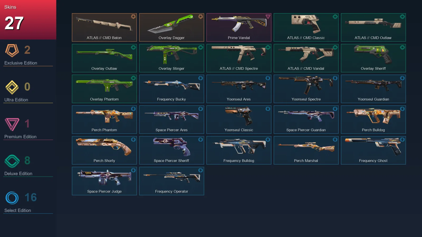 AP | Lv68 | Unranked | 27 Skin | 17 Agent | 44 Buddy — Prime Vandal