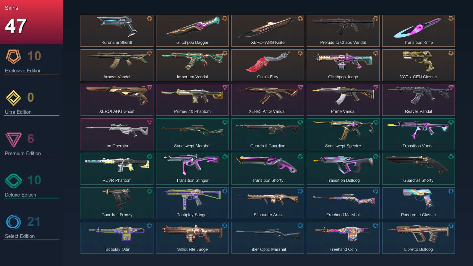 AP | Lv58 | Unranked | 47 Skin | 17 Agent | 37 Buddy