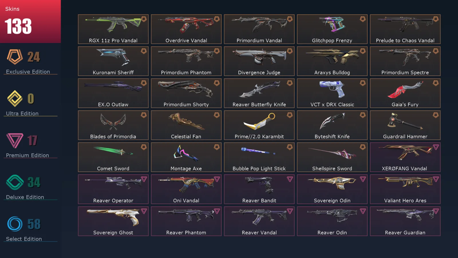 [Valorant] | EU | Level 290 | 27 Agents | 133 Skins