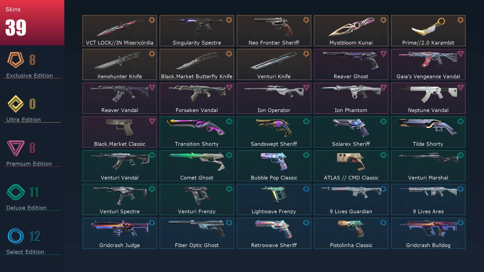 [Valorant] | EU | Level 261 | 27 Agents | 39 Skins