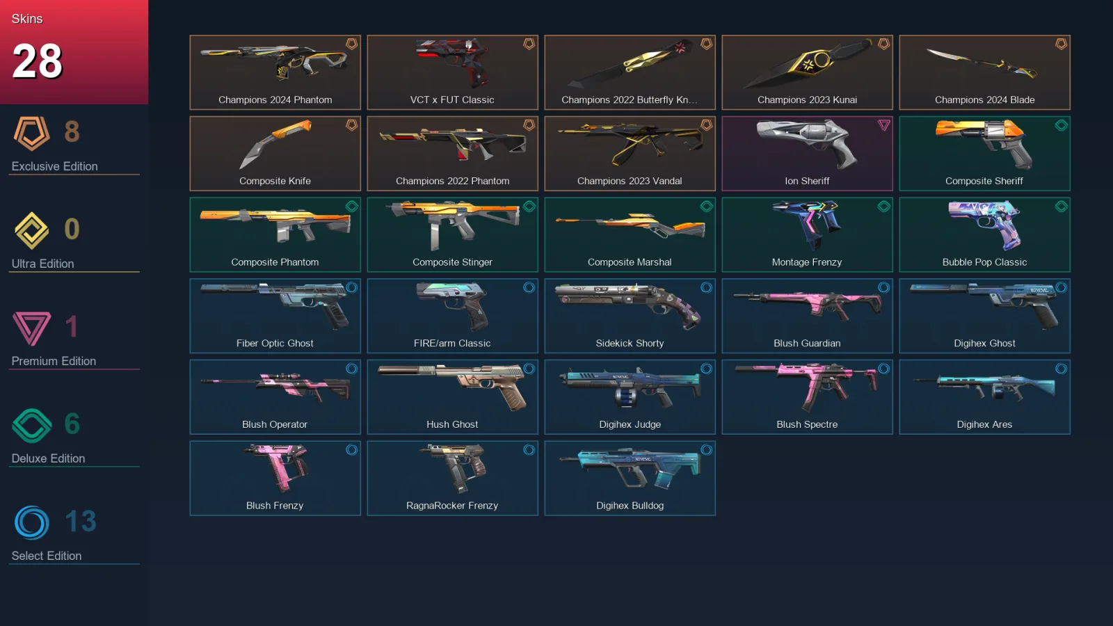 EU | Lv164 | Unranked | 28 Skin | 28 Agent | 78 Buddy — Valorant account