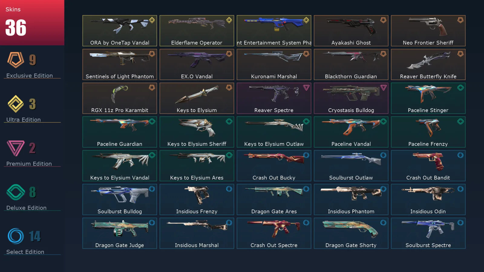 [Valorant] | EU | Level 48 | 12 Agents | 36 Skins