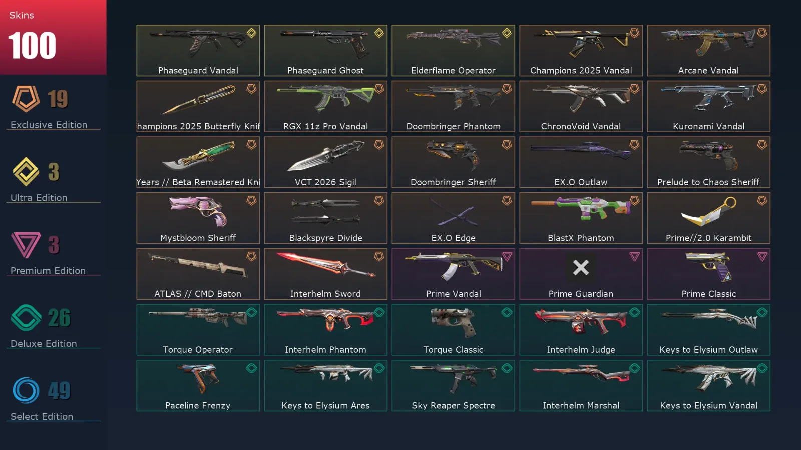 [Valorant] | EU | Level 78 | Platinum 1 | 20 Agents | 100 Skins