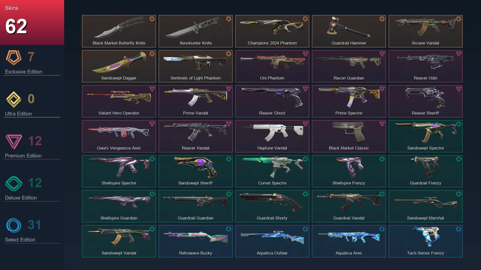 EU | Lv118 | Unranked | 62 Skin | 25 Agent | 75 Buddy — Valorant account