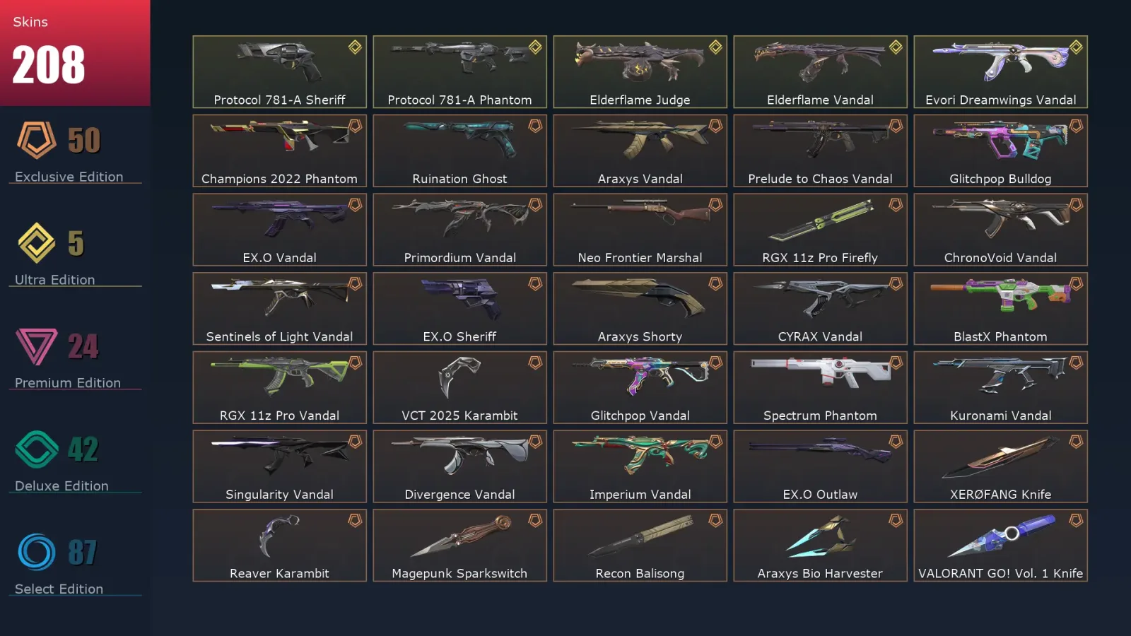 [Valorant] | EU | Level 268 | 28 Agents | 208 Skins — Valorant account