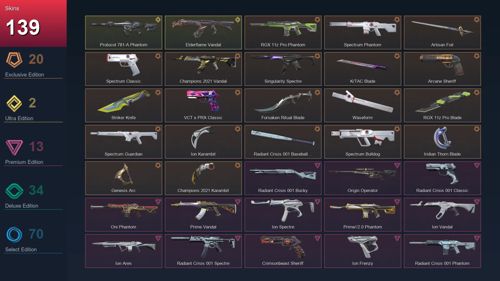 AP | Lv217 | Unranked | 139 Skin | 27 Agent | 150 Buddy
