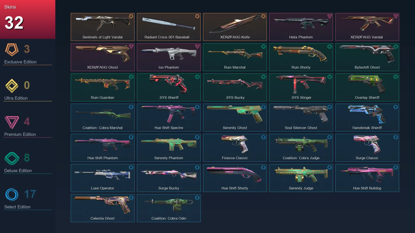 AP | Lv156 | Unranked | 32 Skin | 29 Agent | 87 Buddy