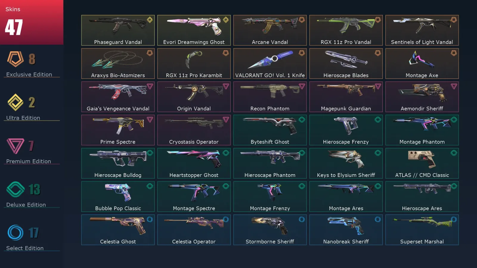 [Valorant] | EU | Level 230 | Gold 2 | 29 Agents | 47 Skins — Valorant account