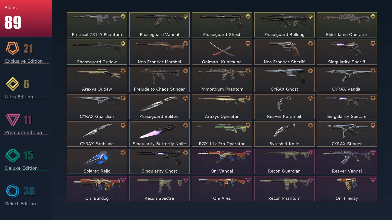 [Valorant] | EU | Level 153 | Diamond 1 | 29 Agents | 89 Skins