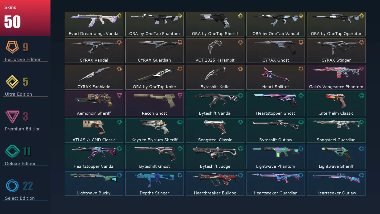 [Valorant] | EU | Level 149 | Gold 1 | 29 Agents | 50 Skins