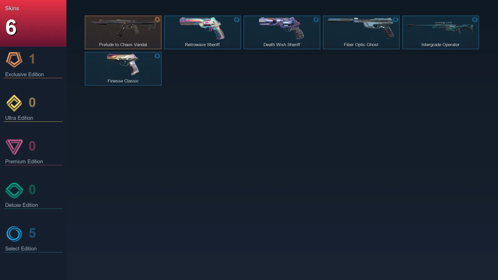 EU | Prelude to Chaos Vandal | Retrowave Sheriff | Death Wish Sheriff | Fiber Optic Ghost | 6 Skin | 22 Agent | 39 Buddy | Lv81