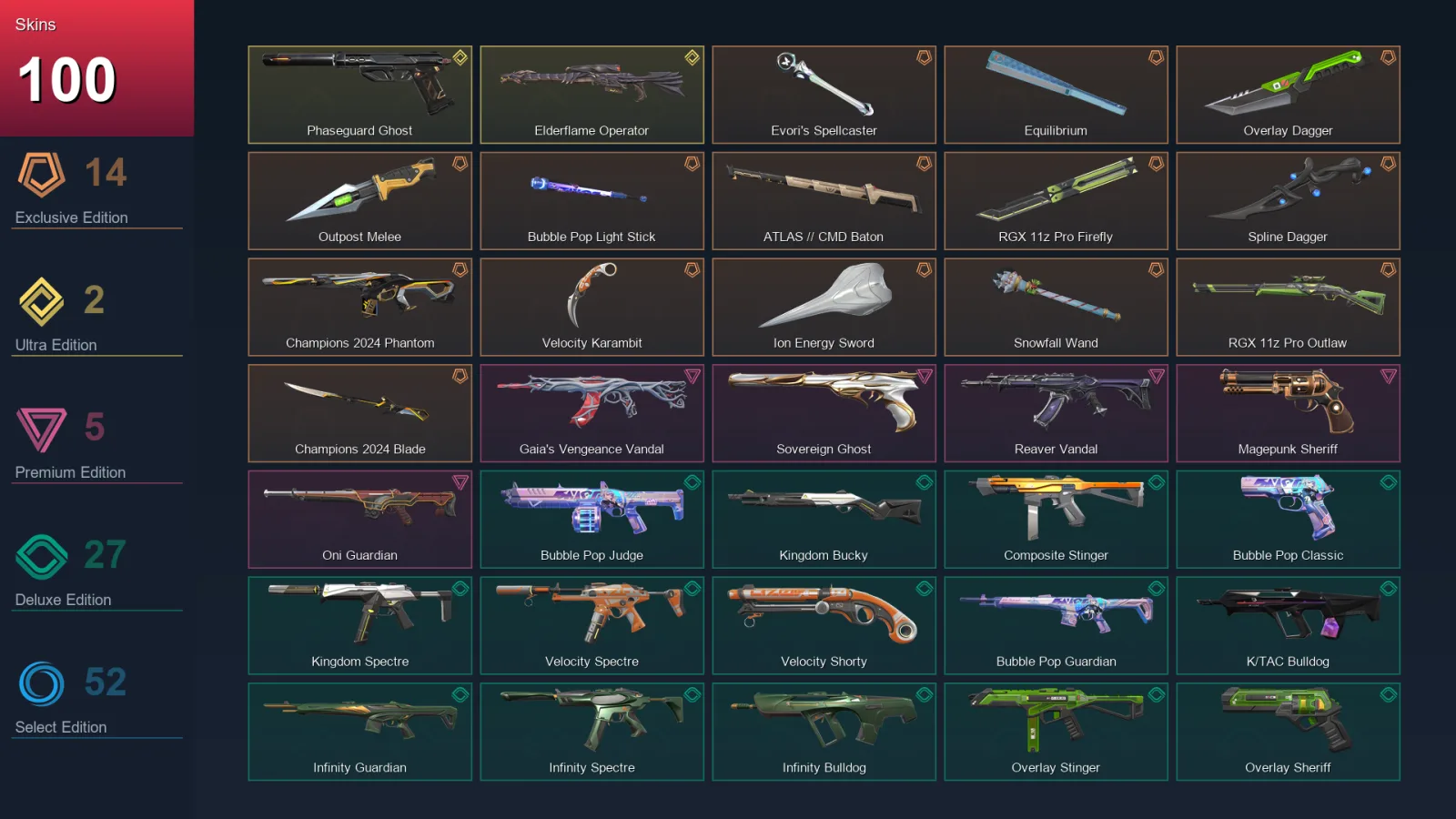 NA | Lv112 | Unranked | 100 Skin | 28 Agent | 86 Buddy