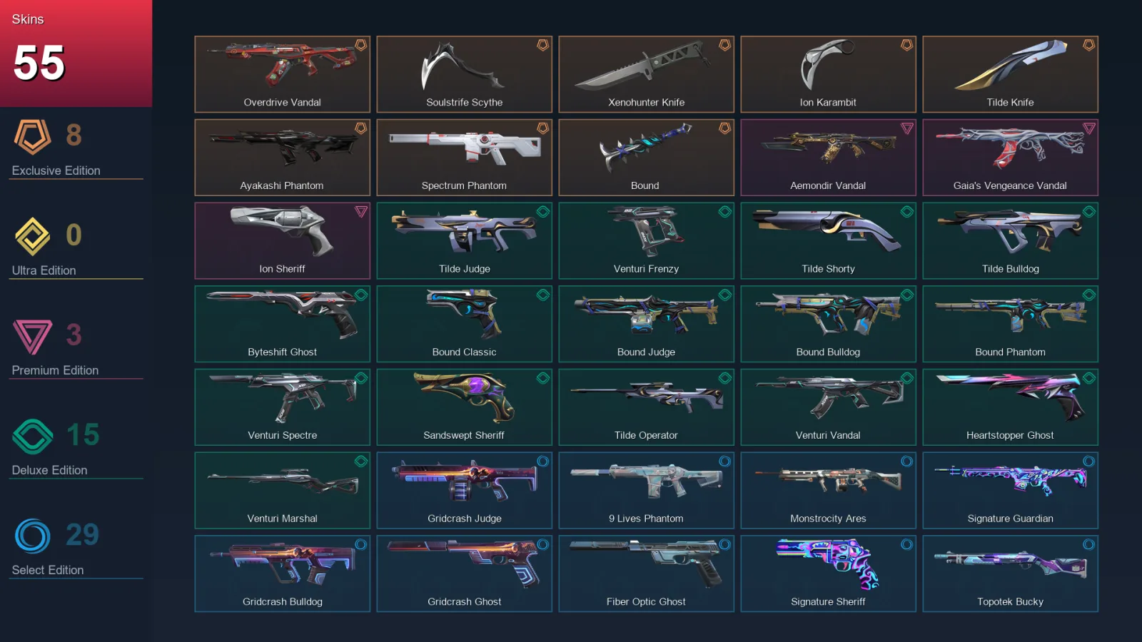 AP | Lv190 | Unranked | 55 Skin | 29 Agent | 103 Buddy