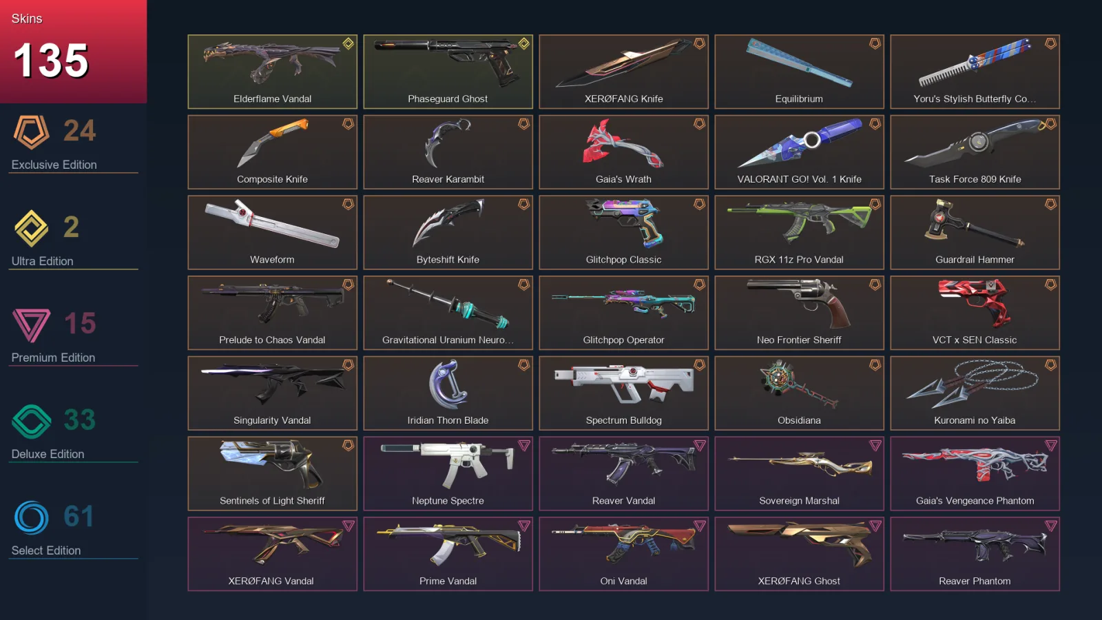 EU | Lv266 | Unranked | 135 Skin | 27 Agent | 149 Buddy