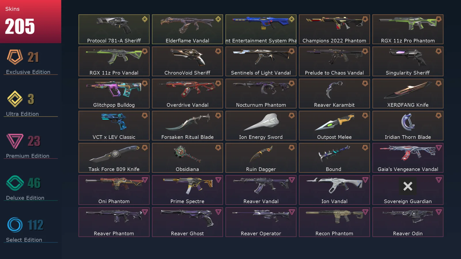 [Valorant] | EU | Level 330 | 29 Agents | 205 Skins