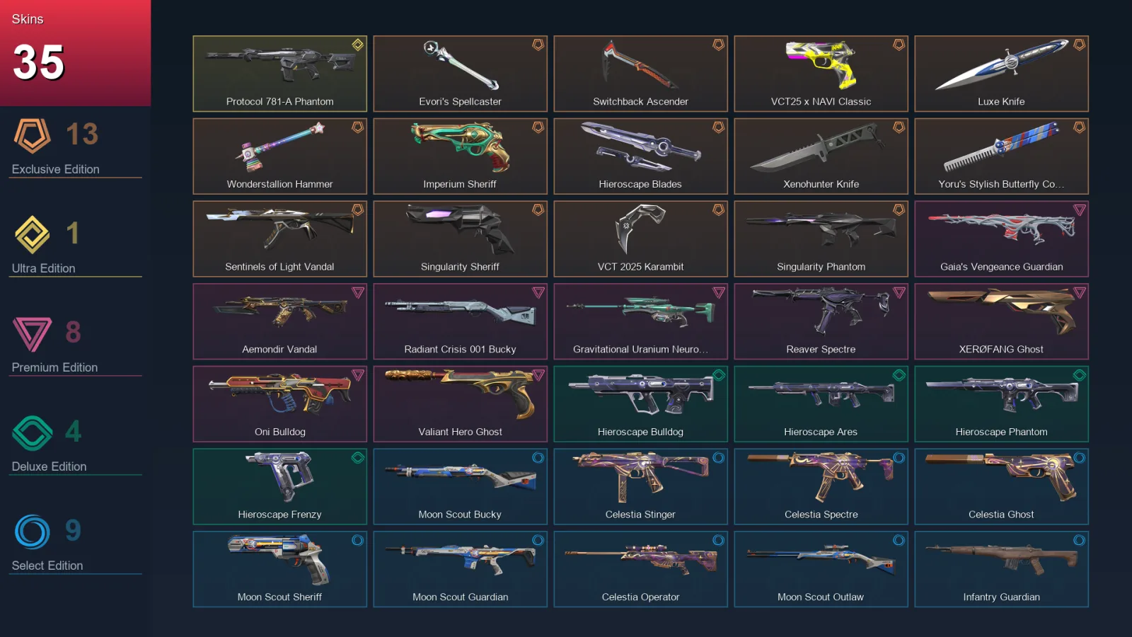 NA | Lv34 | Unranked | 35 Skin | 11 Agent | 19 Buddy