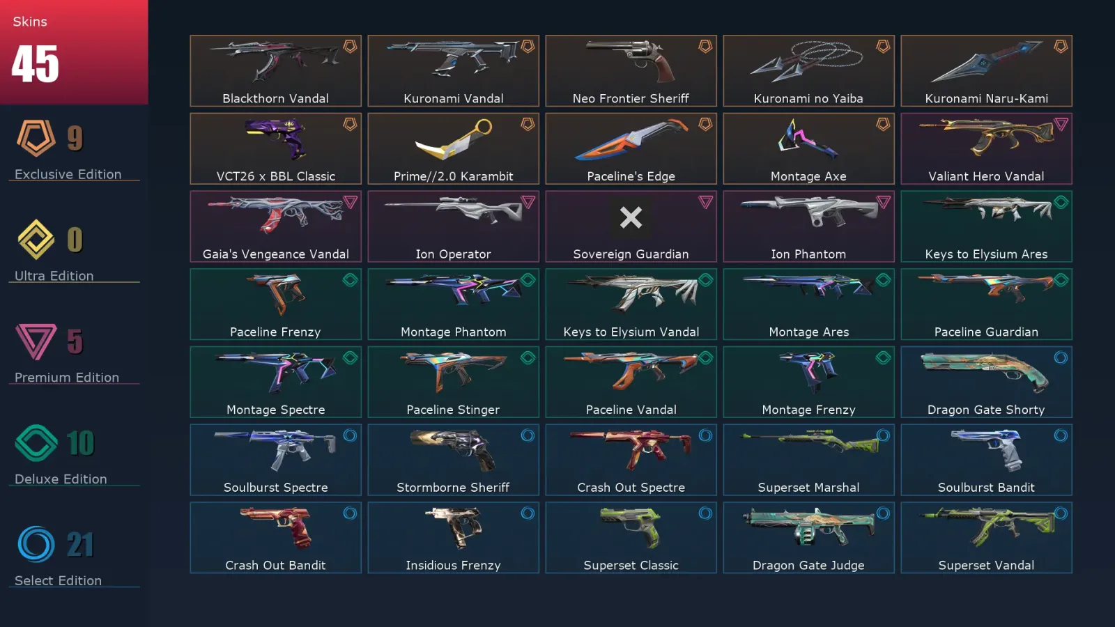[Valorant] | EU | Level 59 | 19 Agents | 45 Skins — Valorant account