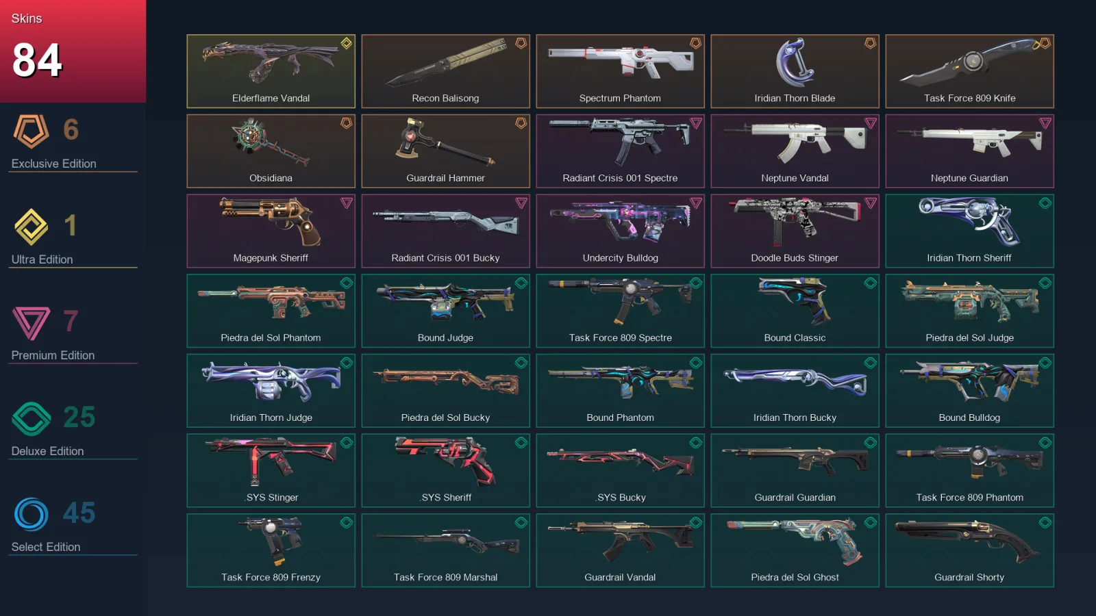 NA | Recon Balisong | Spectrum Phantom | Iridian Thorn Blade | Task Force 809 Knife | 84 Skin | 24 Agent | 89 Buddy | Lv152