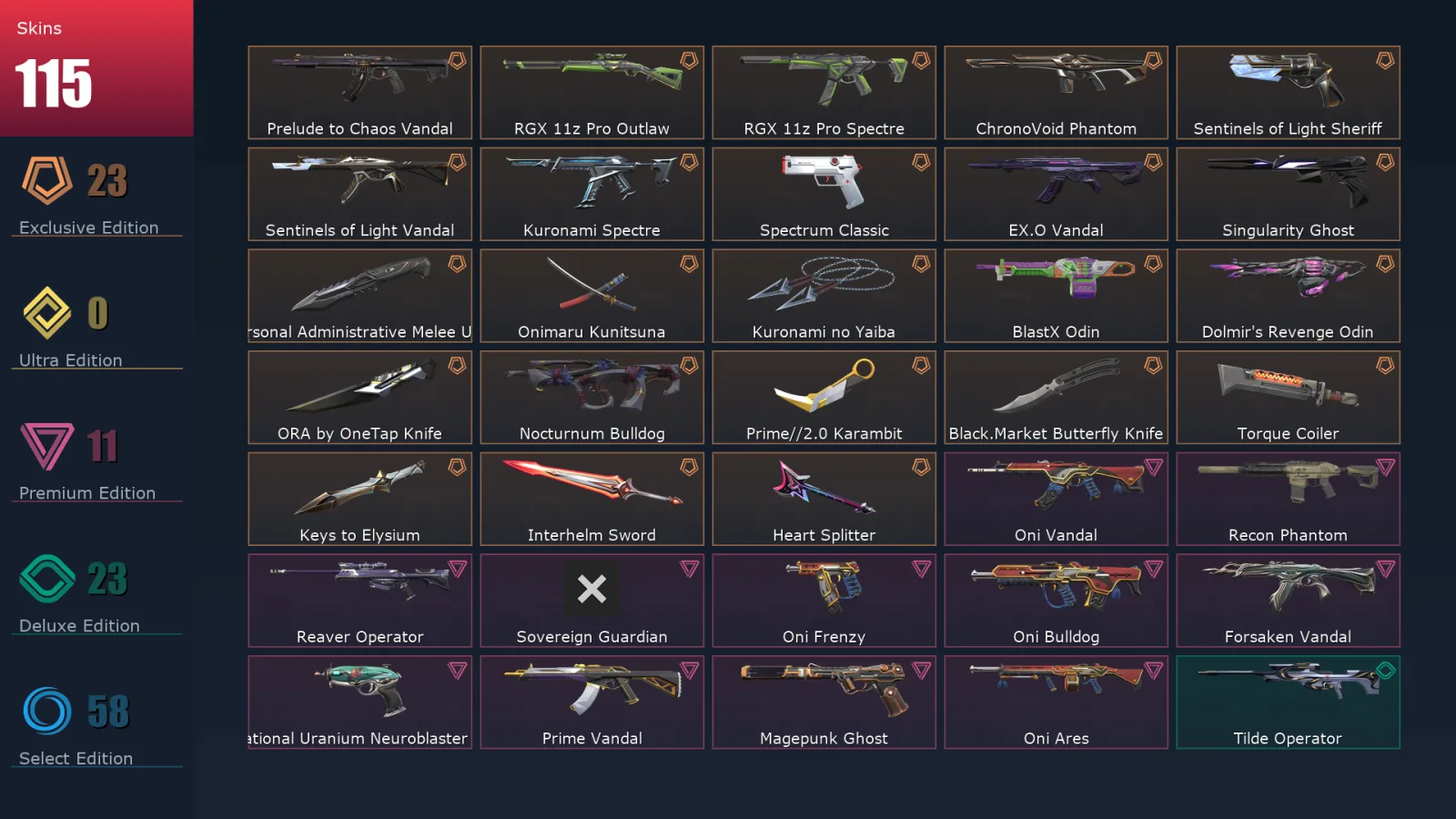 [Valorant] | EU | Level 138 | Silver 2 | 29 Agents | 115 Skins