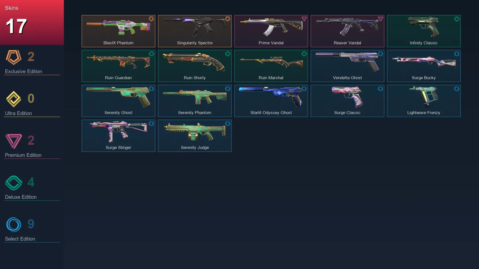 NA | BlastX Phantom | Singularity Spectre | Prime Vandal | Reaver Vandal | 17 Skin | 24 Agent | 58 Buddy | Lv108