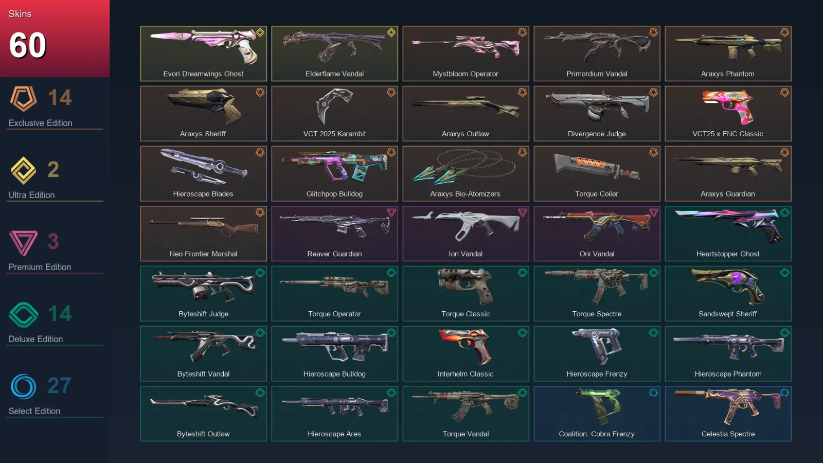 EU | Lv244 | Unranked | 60 Skin | 29 Agent | 114 Buddy
