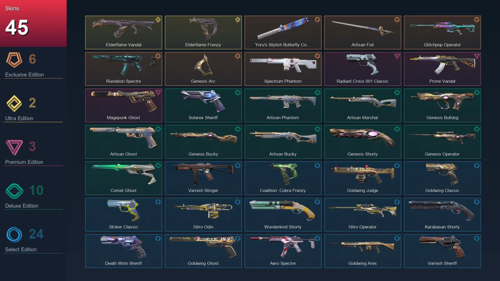 AP | Lv223 | Unranked | 45 Skin | 29 Agent | 110 Buddy