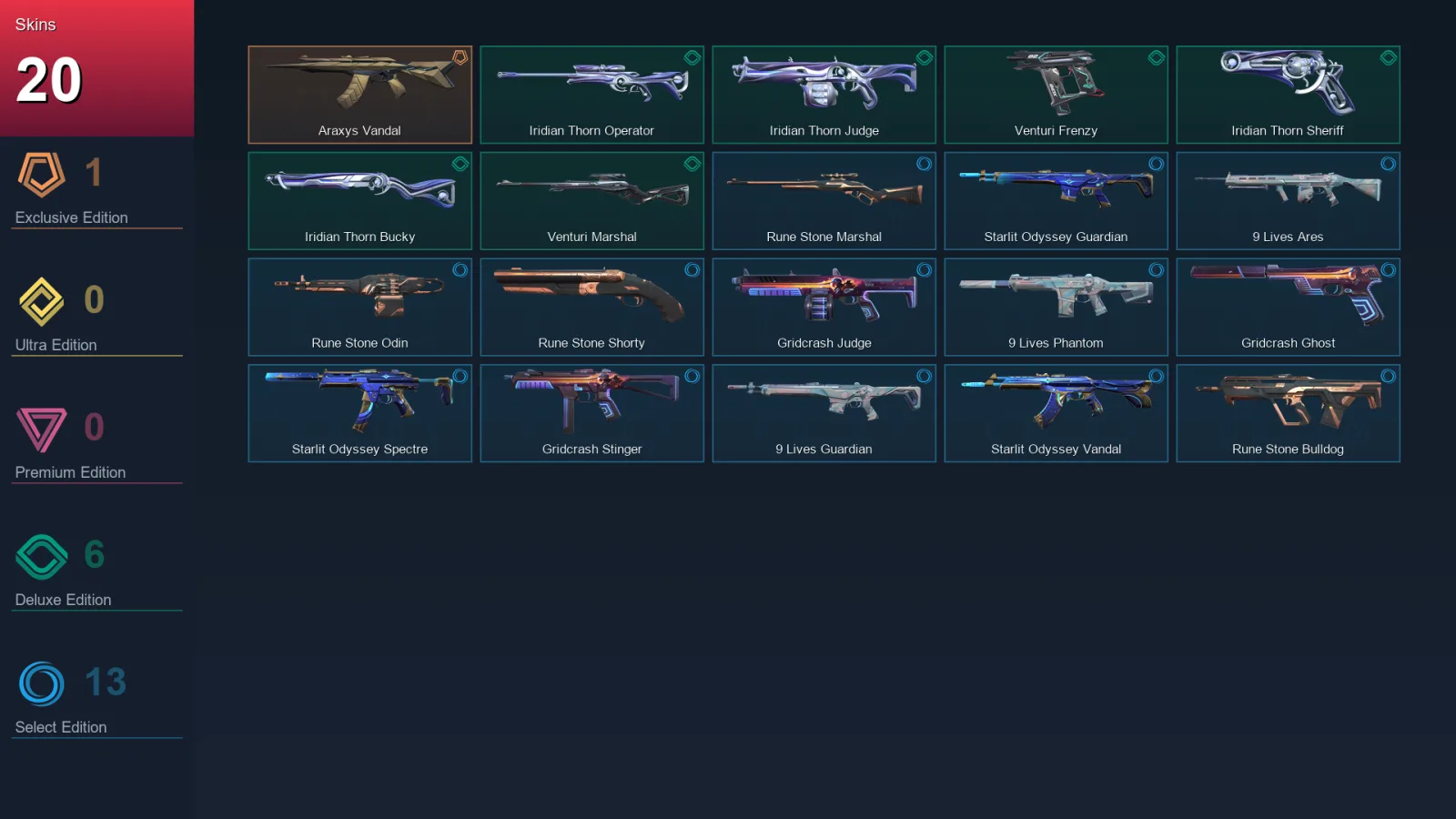 AP | Lv43 | Unranked | 20 Skin | 9 Agent | 20 Buddy