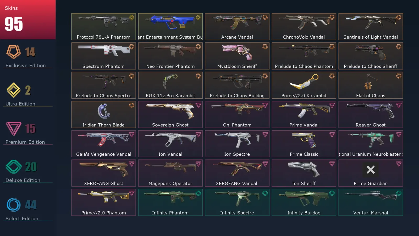 [Valorant] | EU | Level 159 | 29 Agents | 95 Skins
