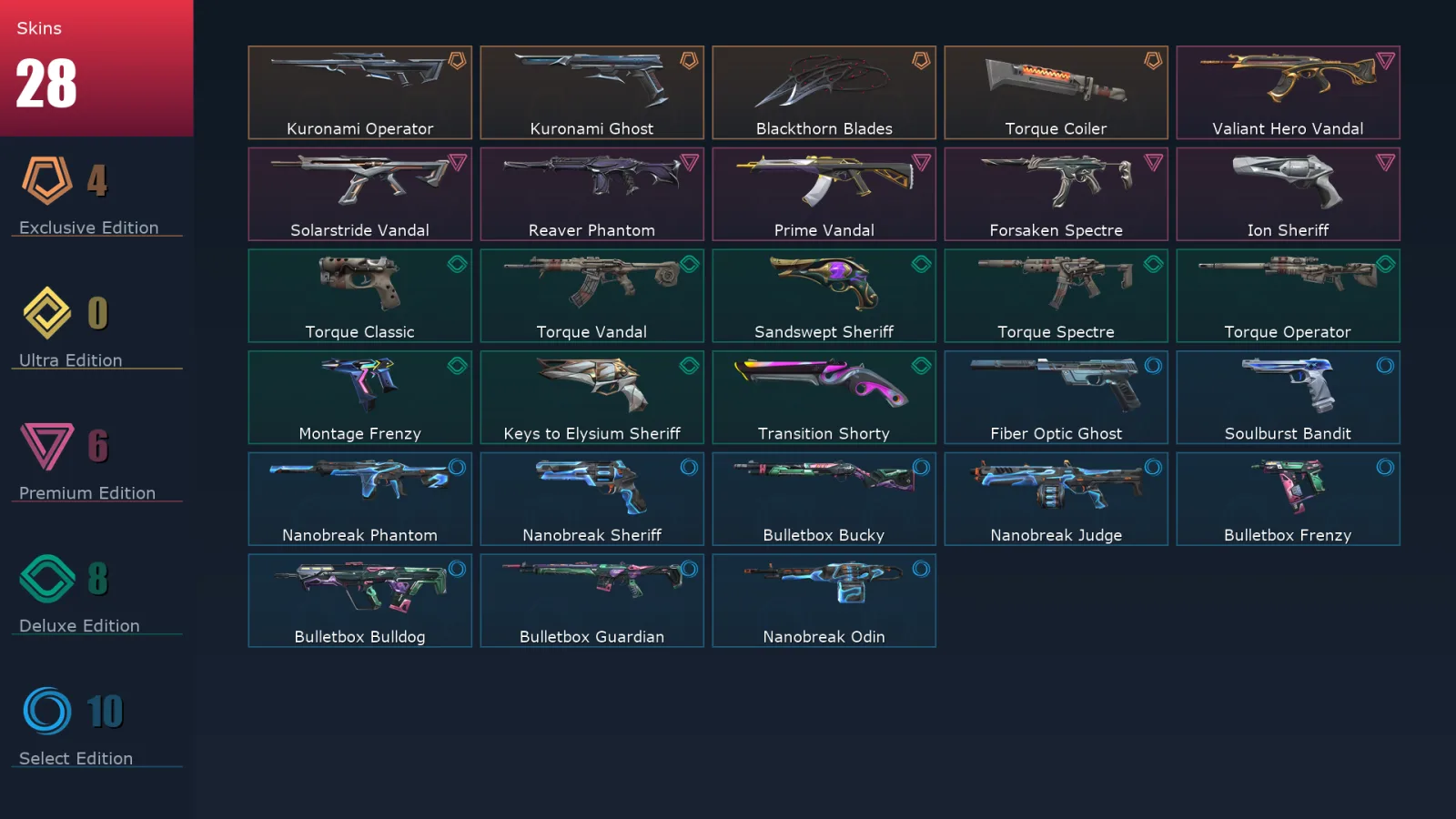 [Valorant] | EU | Level 171 | Gold 3 | 29 Agents | 28 Skins